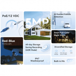 IMOU PoE kamera PS8D-5V0-280, 5MP, Turret, Full-Color, PoE/12V, AOR privalumai